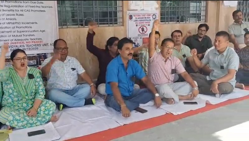 পদোন্নতি আৰু বদলিৰ দাবীত লংকা মহাবিদ্যালয়ত শিক্ষকসকলৰ অৱস্থান ধৰ্মঘট